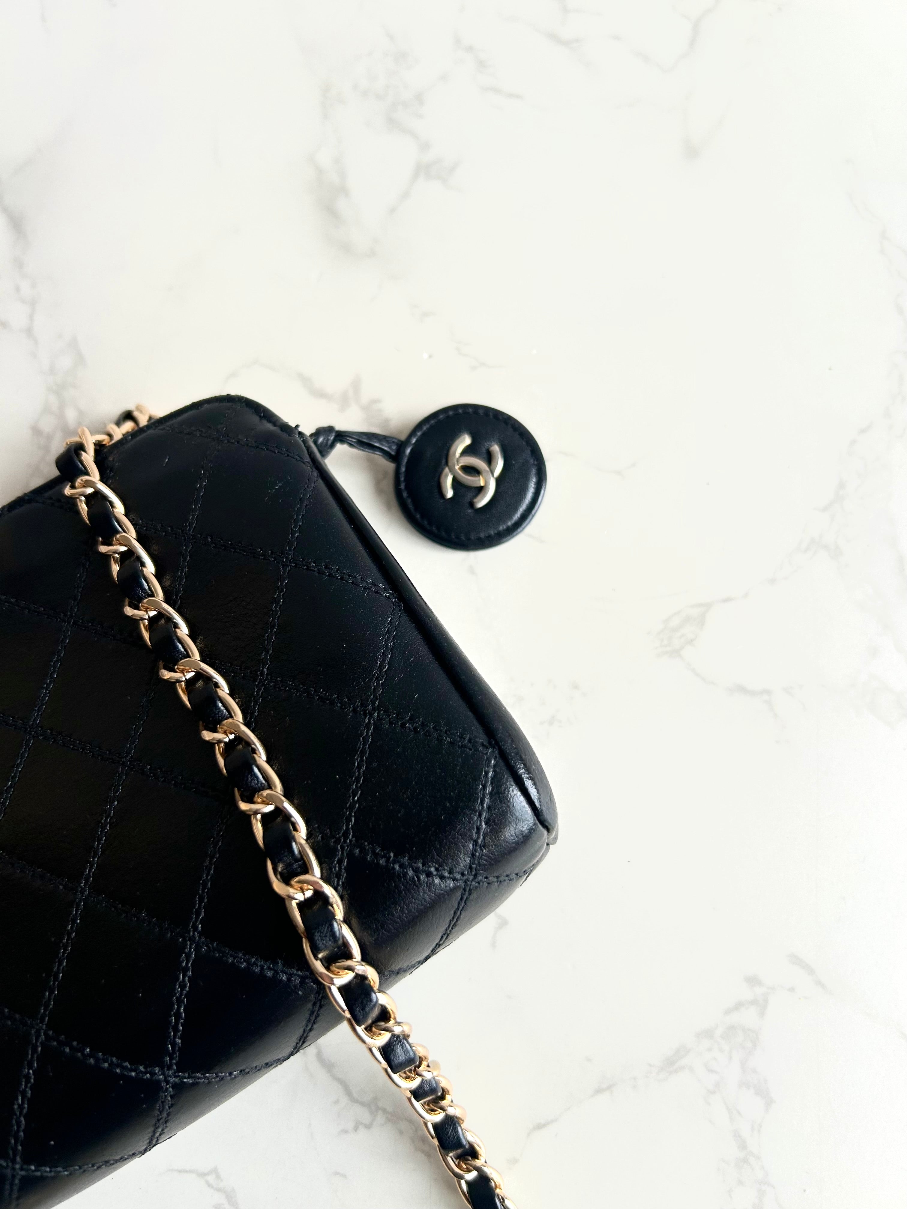 Chanel黑金色小羊皮革斜背包 單肩包 側背包 中古包