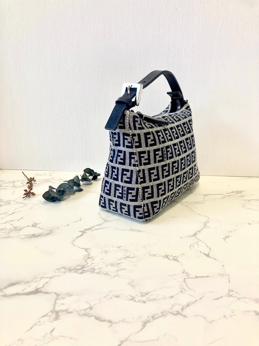 FENDI Navy Blue Zucchino Lunchbox Handbag