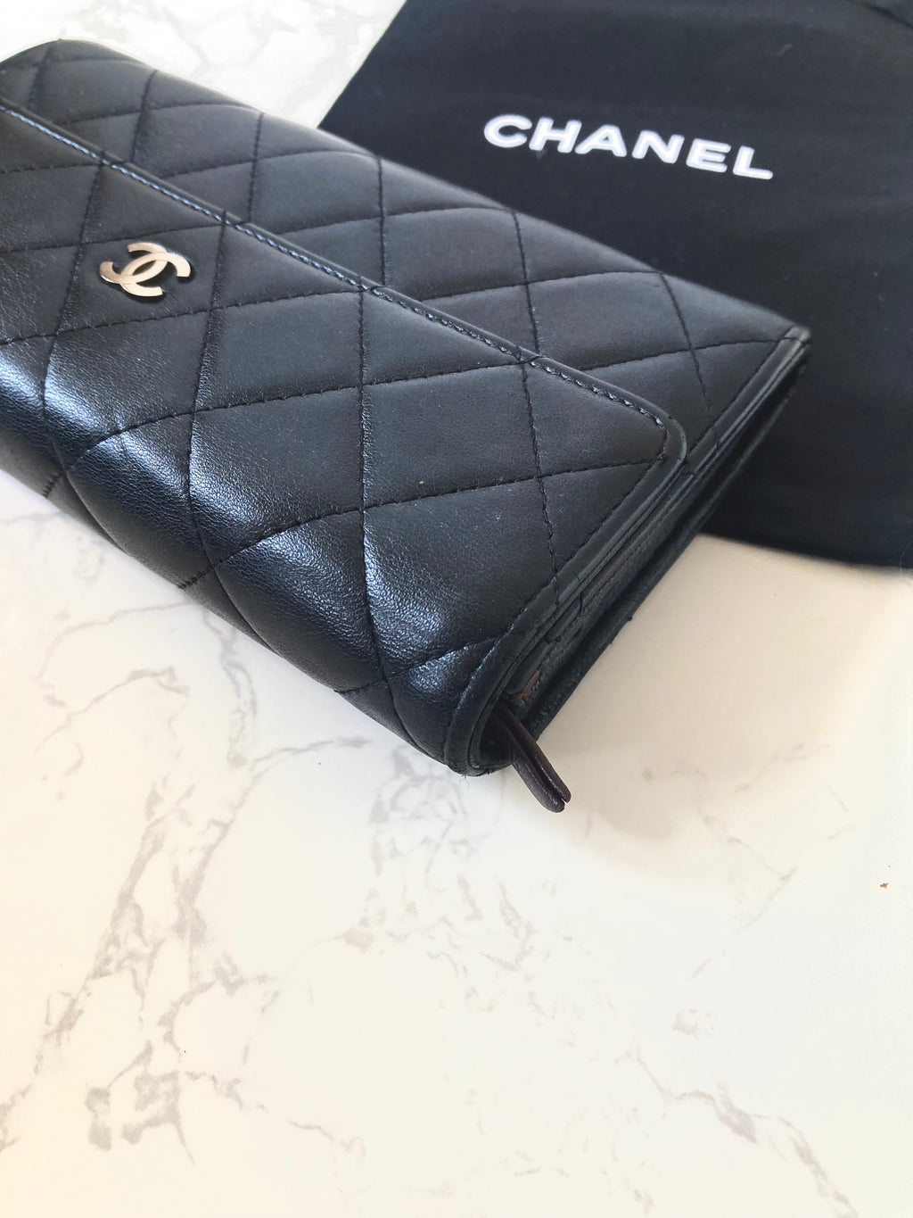 CHANEL Classic Black Lamb Skin Long Wallet