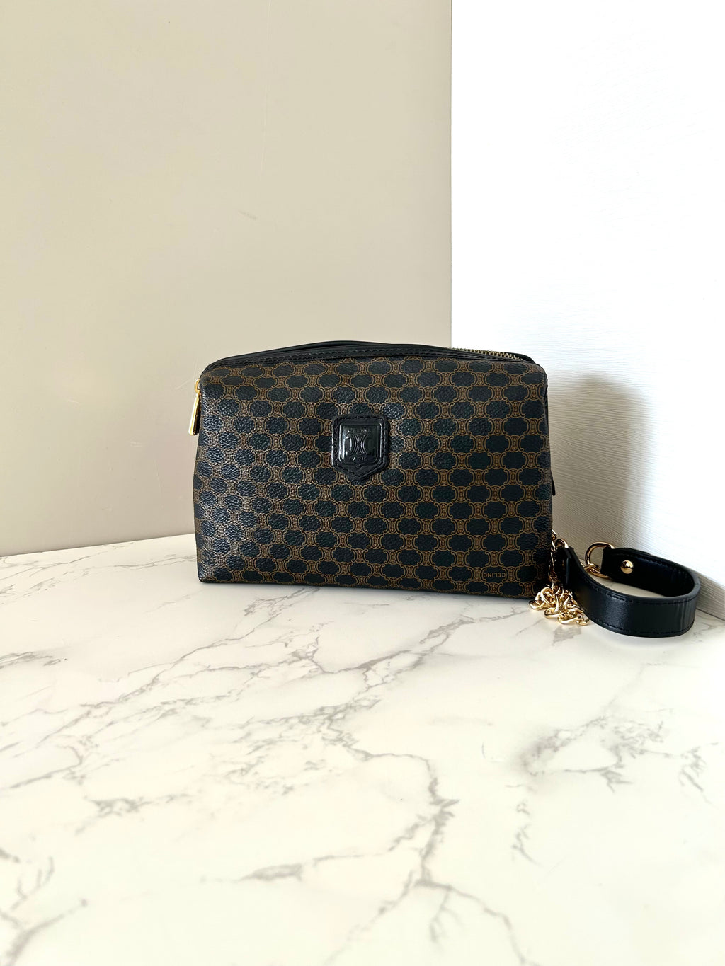 CELINE Rare Medium Cloud Black Old Flower Side Bag / Diagonal Bag