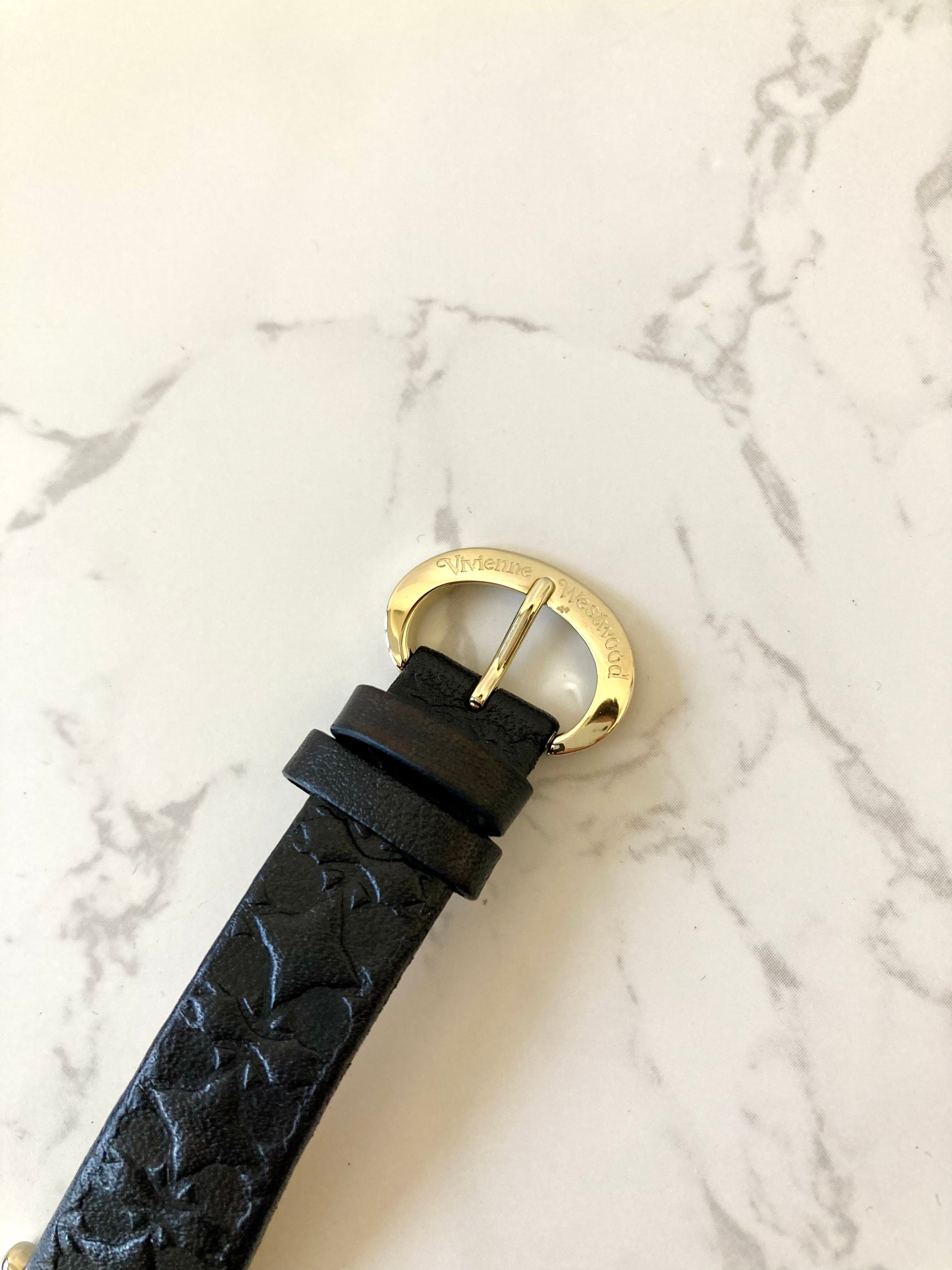 VIVIENNE WESTWOOD Black x Gold Unisex Quartz Watch with Planet Accessory