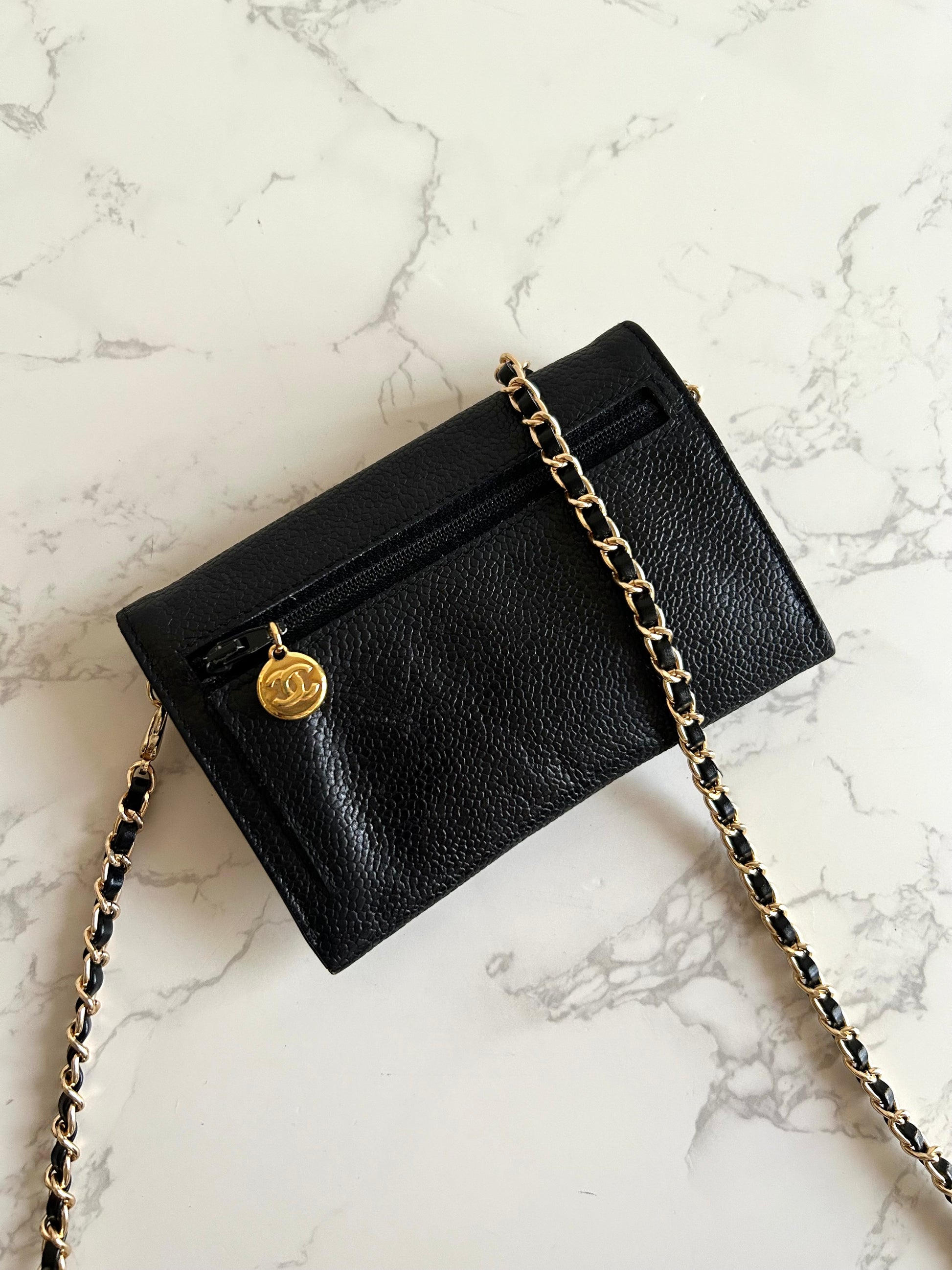 CHANEL Black Caviar WOC/Side Bag/Medium-Long Wallet