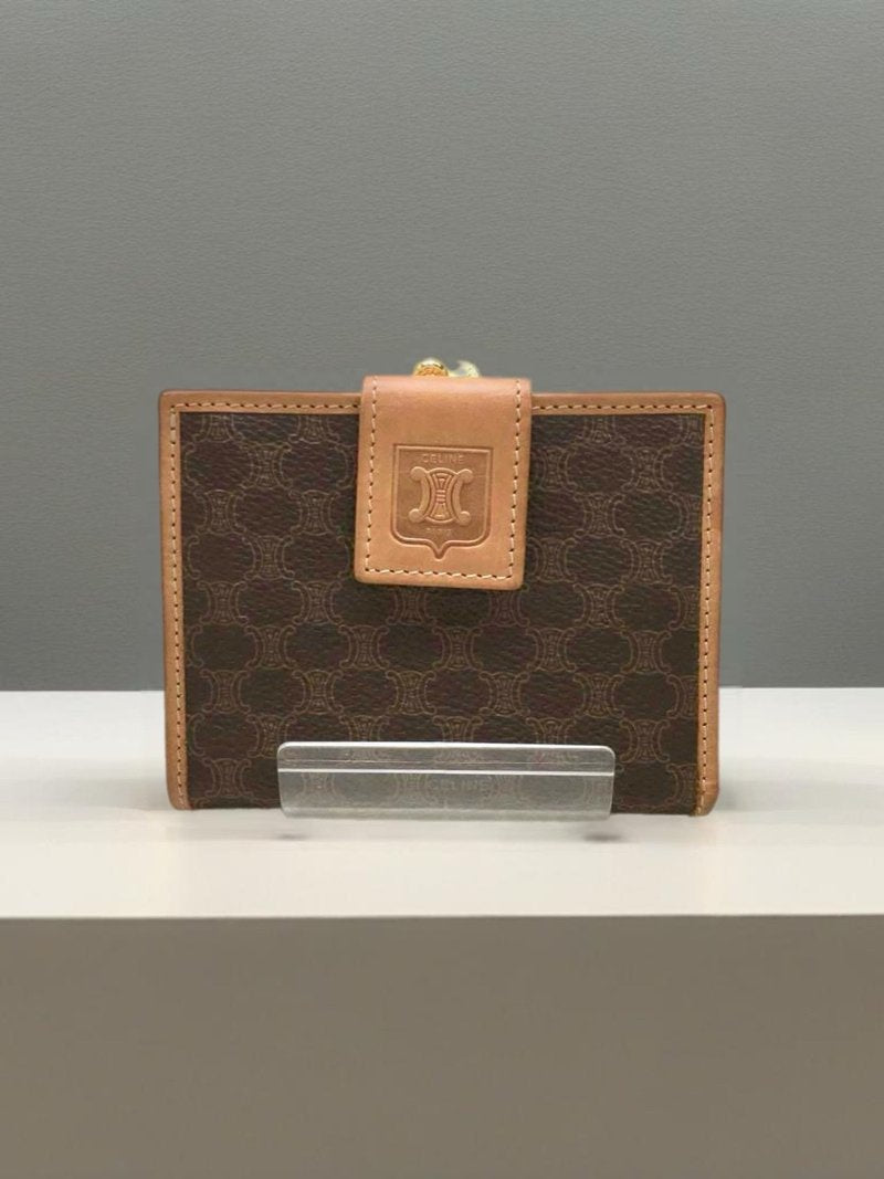 CELINE Brown Old Flower Arc de Triomphe Old Flower Short Wallet/Purse/Wallet