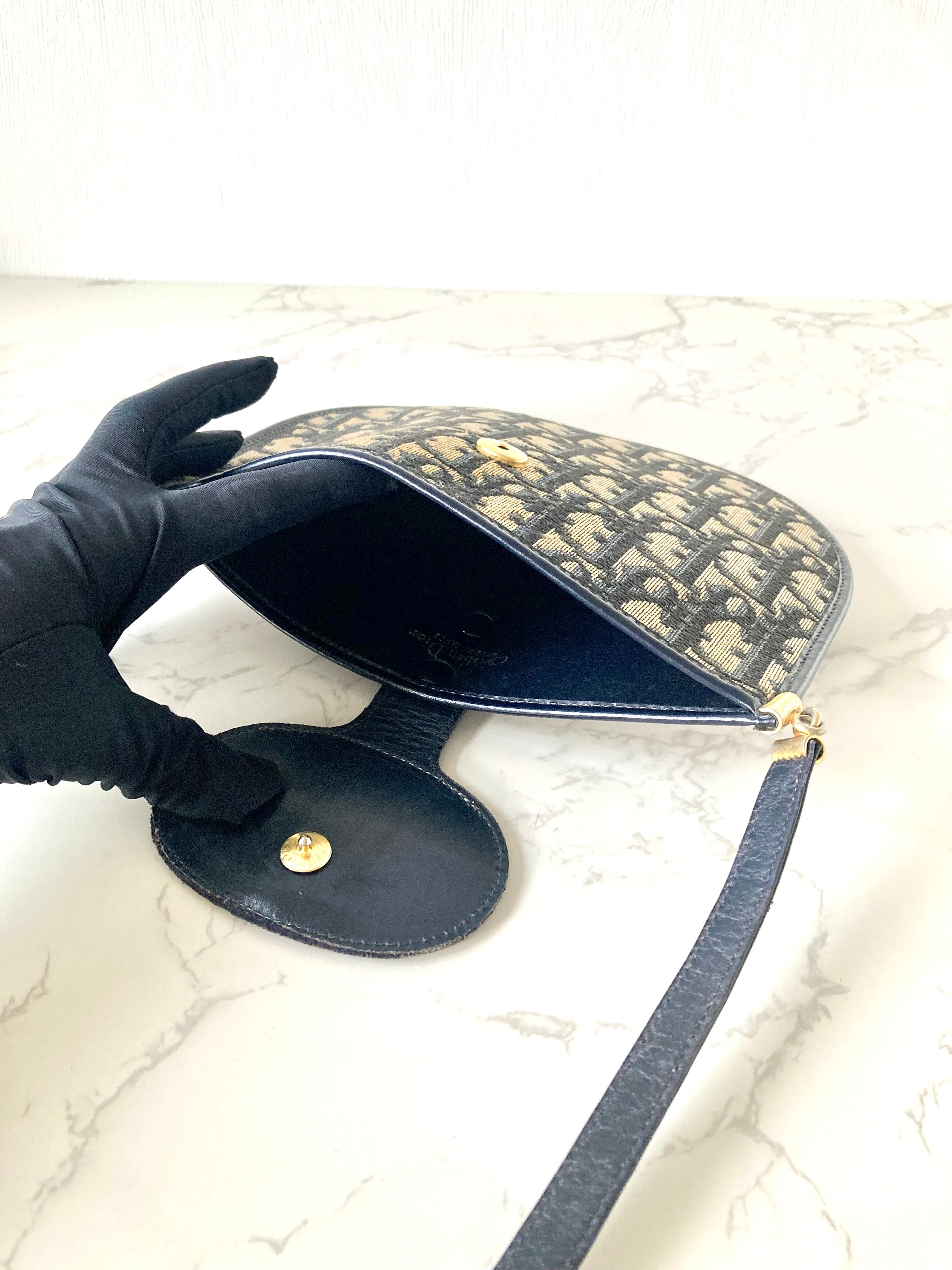 CHRISTIAN DIOR Navy x Beige Trotter Mini Bobby Two-way Bag