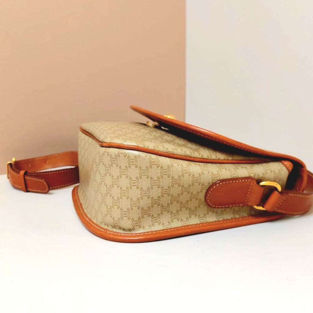 CELINE Rare Planet Beige Old Flower Leather Tofu Small Bag/Side Bag/Short Crossbody Bag - Japanese Second-hand Vintage