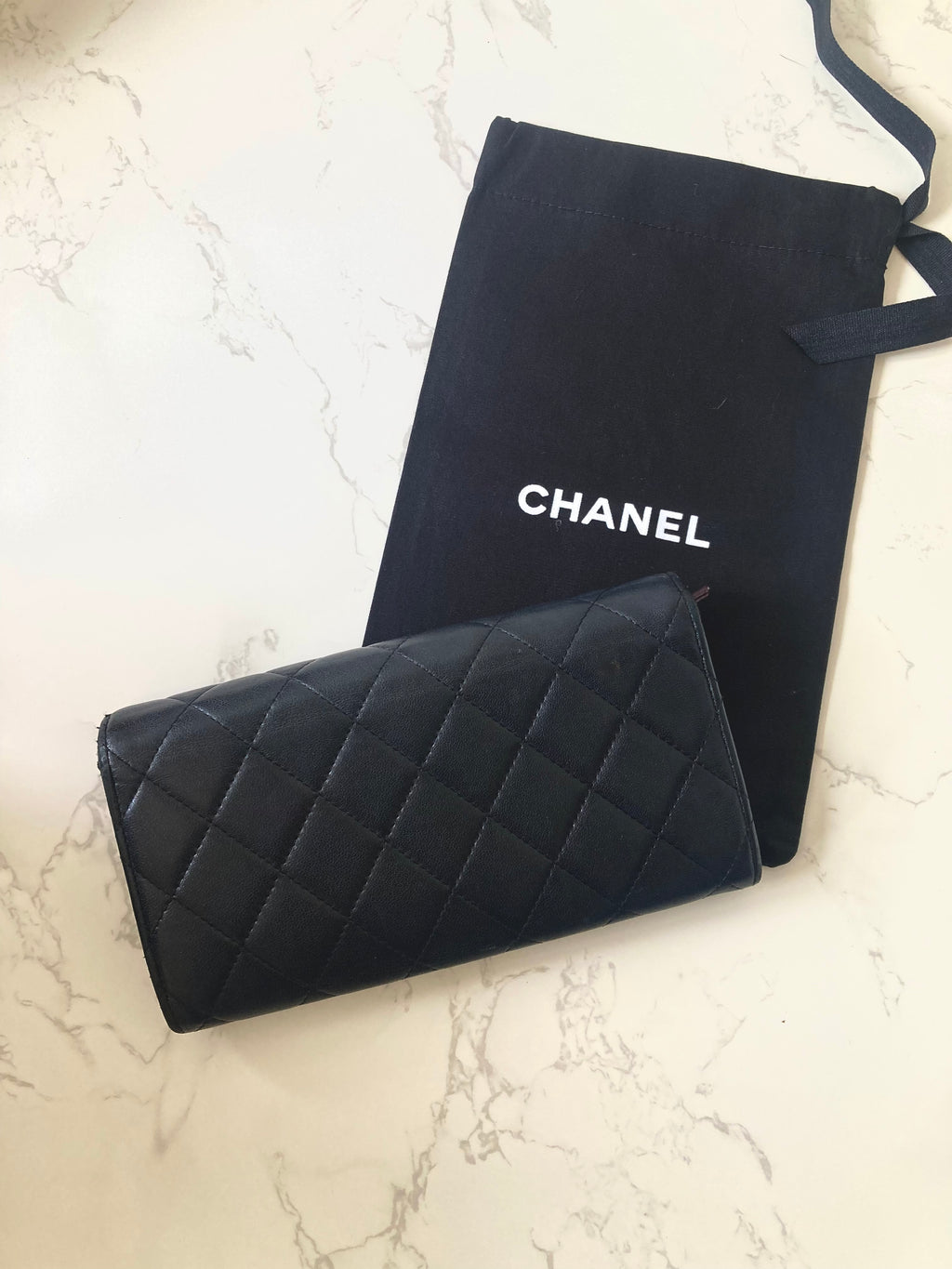 CHANEL Classic Black Lamb Skin Long Wallet