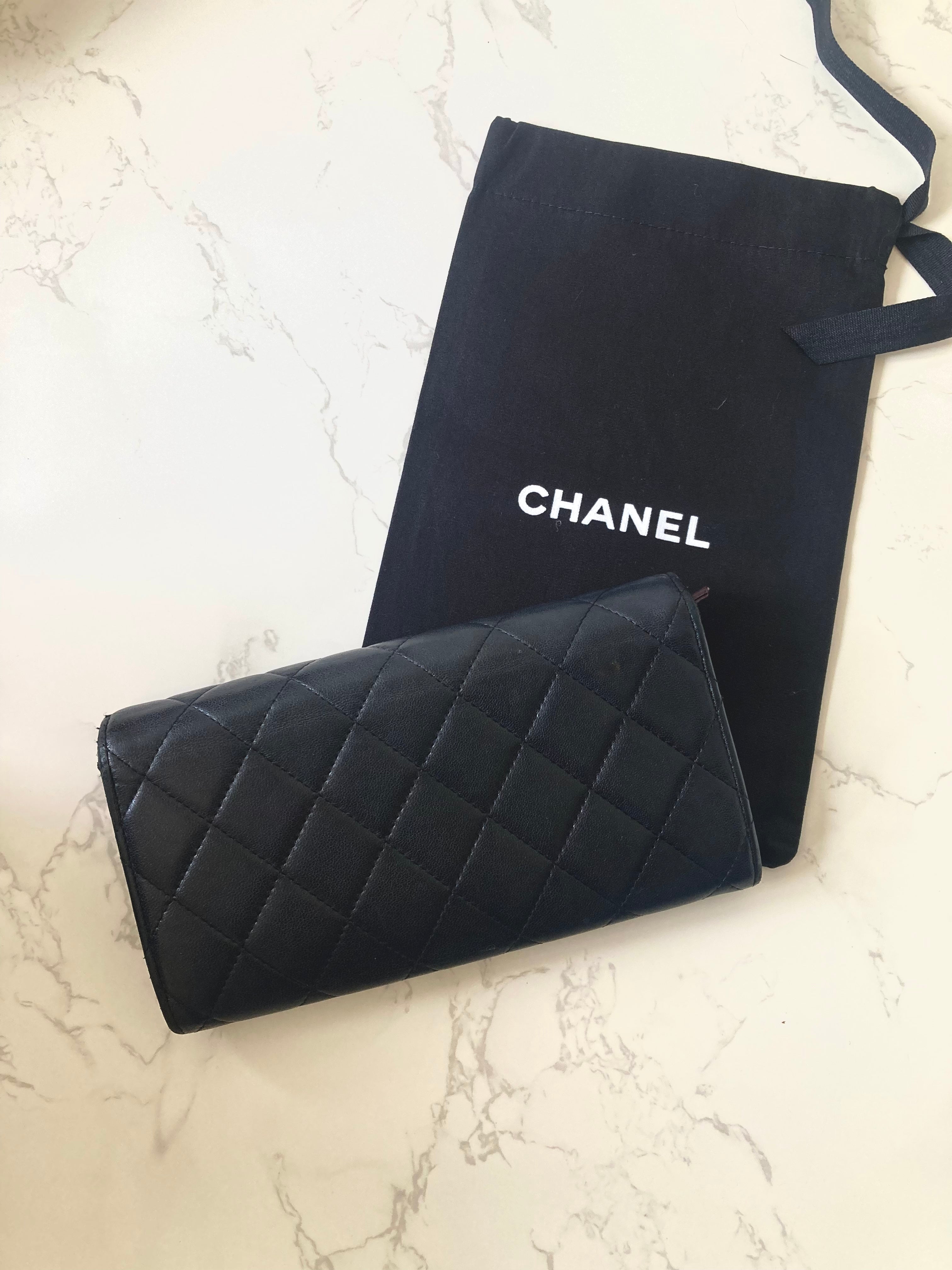 CHANEL Classic Black Lamb Skin Long Wallet