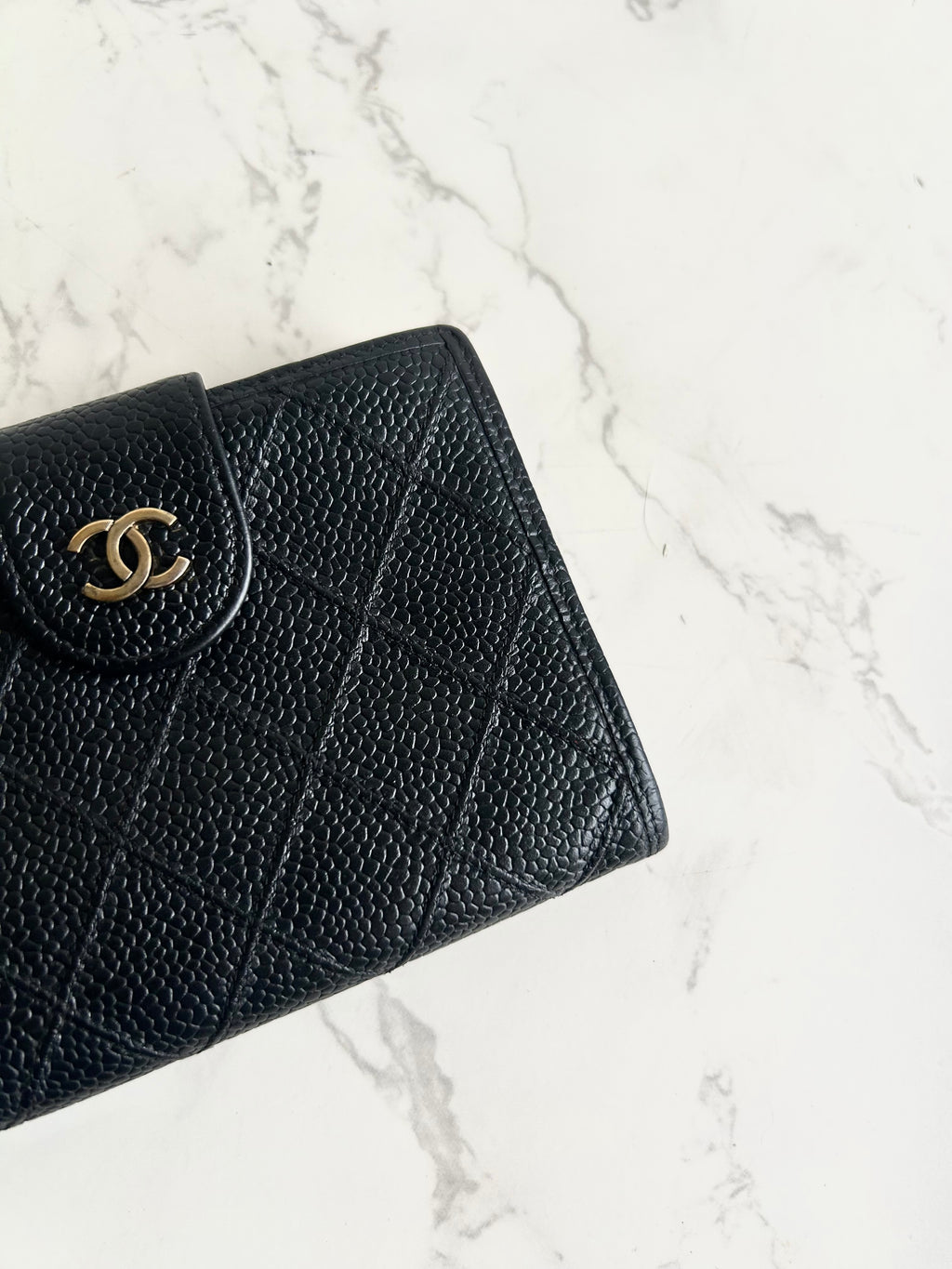 Chanel Black Caviar Leather Medium Wallet/Bifold Wallet/Wallet/Short Wallet
