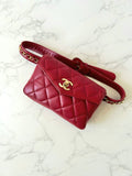 CHANEL Rare Red Matelassé Gold Turnlock Two-way Bag/Waist Bag/Shoulder Bag/Clutch