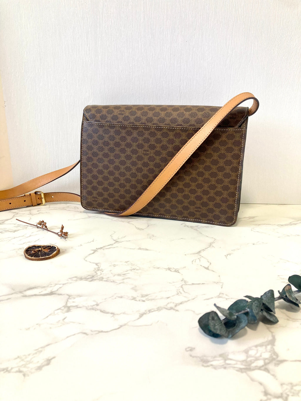 CELINE Rare Brown Macadam Crossbody Messenger Bag