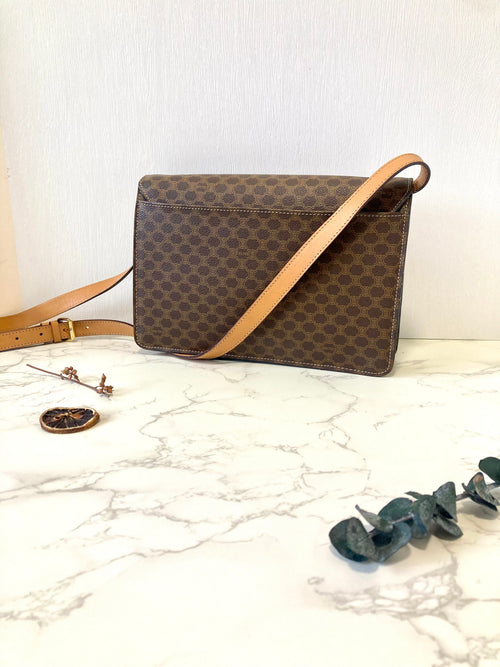 CELINE Rare Brown Macadam Crossbody Messenger Bag