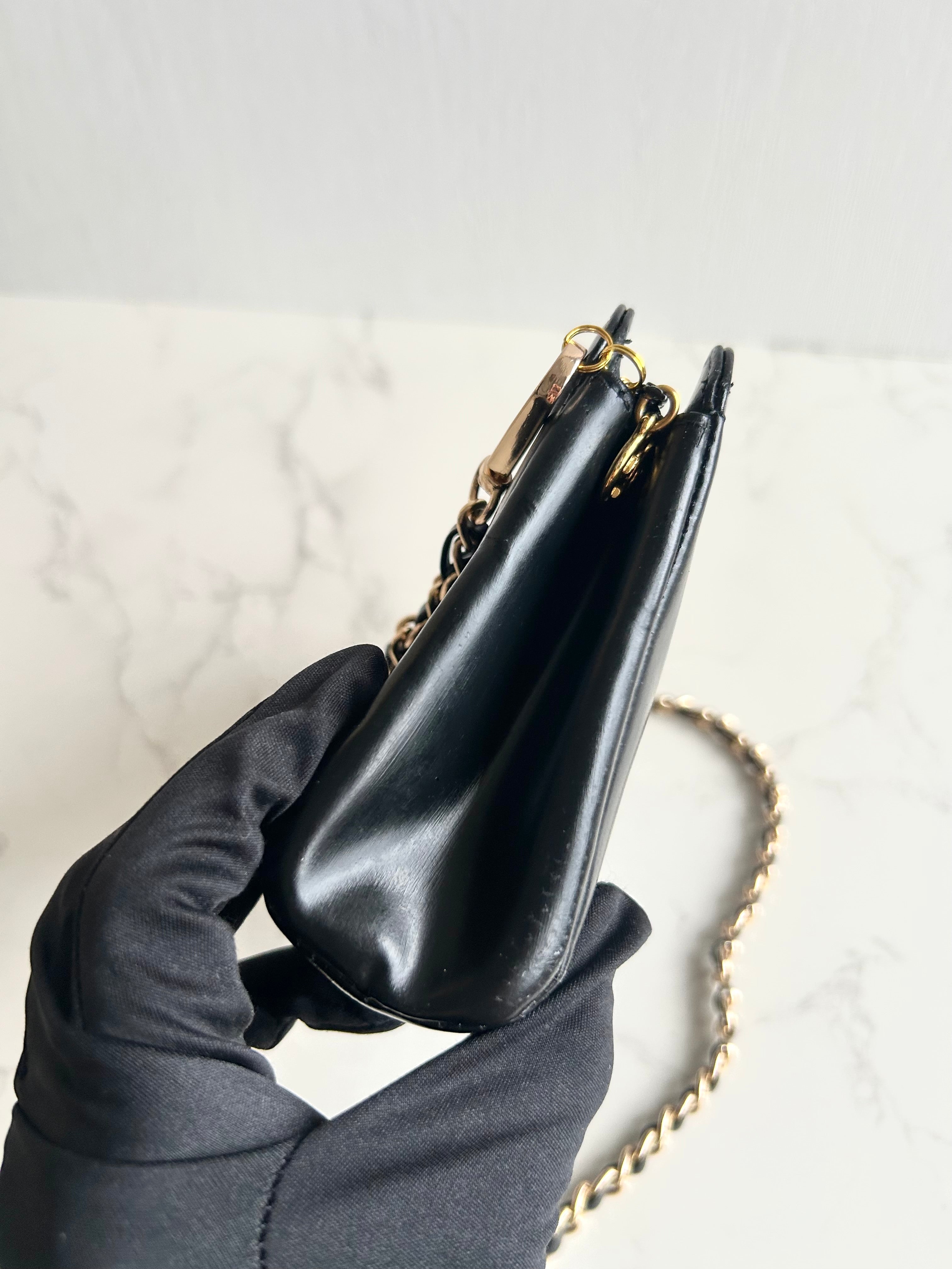 Chanel黑金色皮革斜背包 單肩包 側背包 中古包