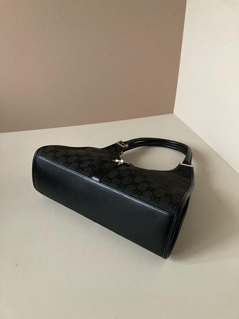 GUCCI Jackie black silver buckle old flower side backpack/shoulder bag