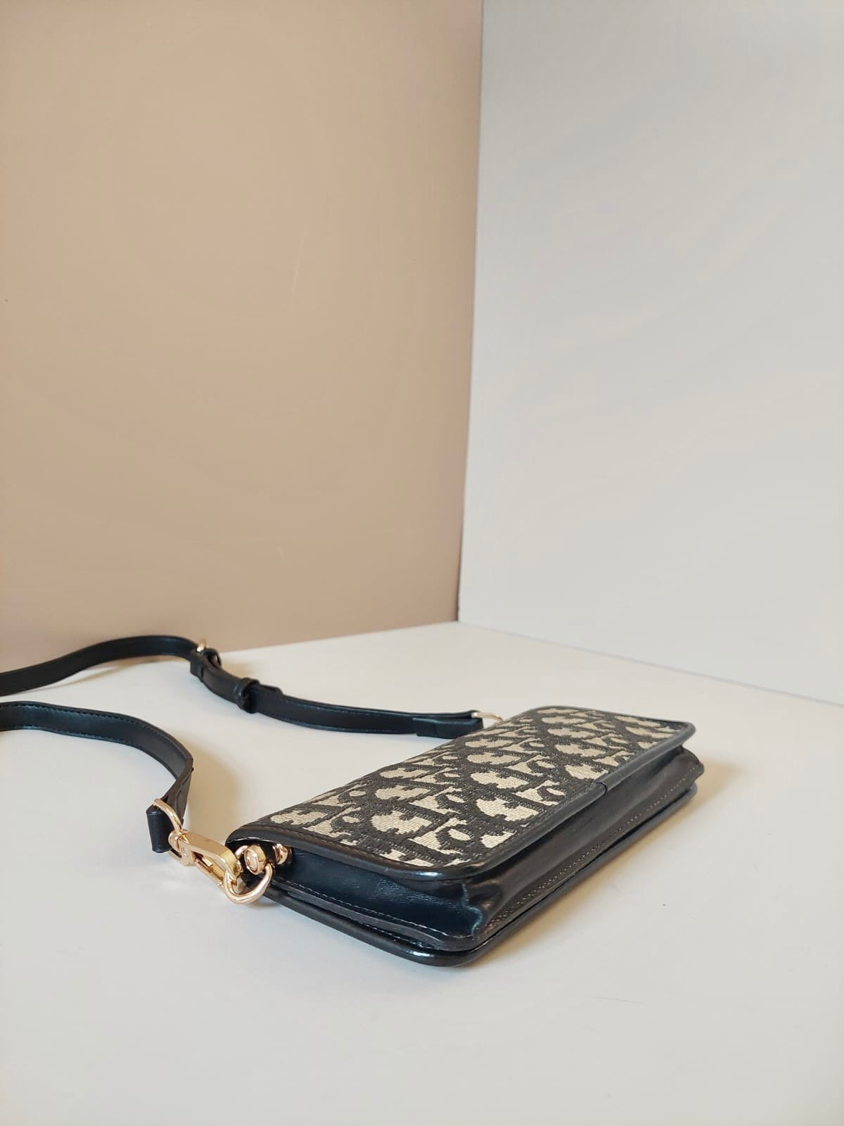 CHRISTIAN DIOR black monogram side bag/oblique bag/long wallet
