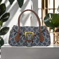 CELINE rare denim blue Arc de Triomphe old flower leather bag / side backpack / underarm bag
