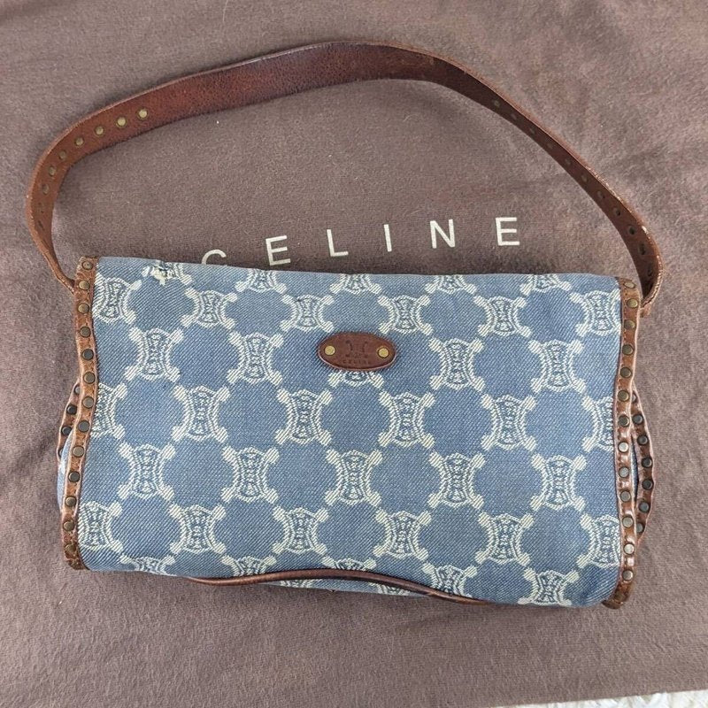 稀有Celine牛仔老花腋下包 單肩包 側背包