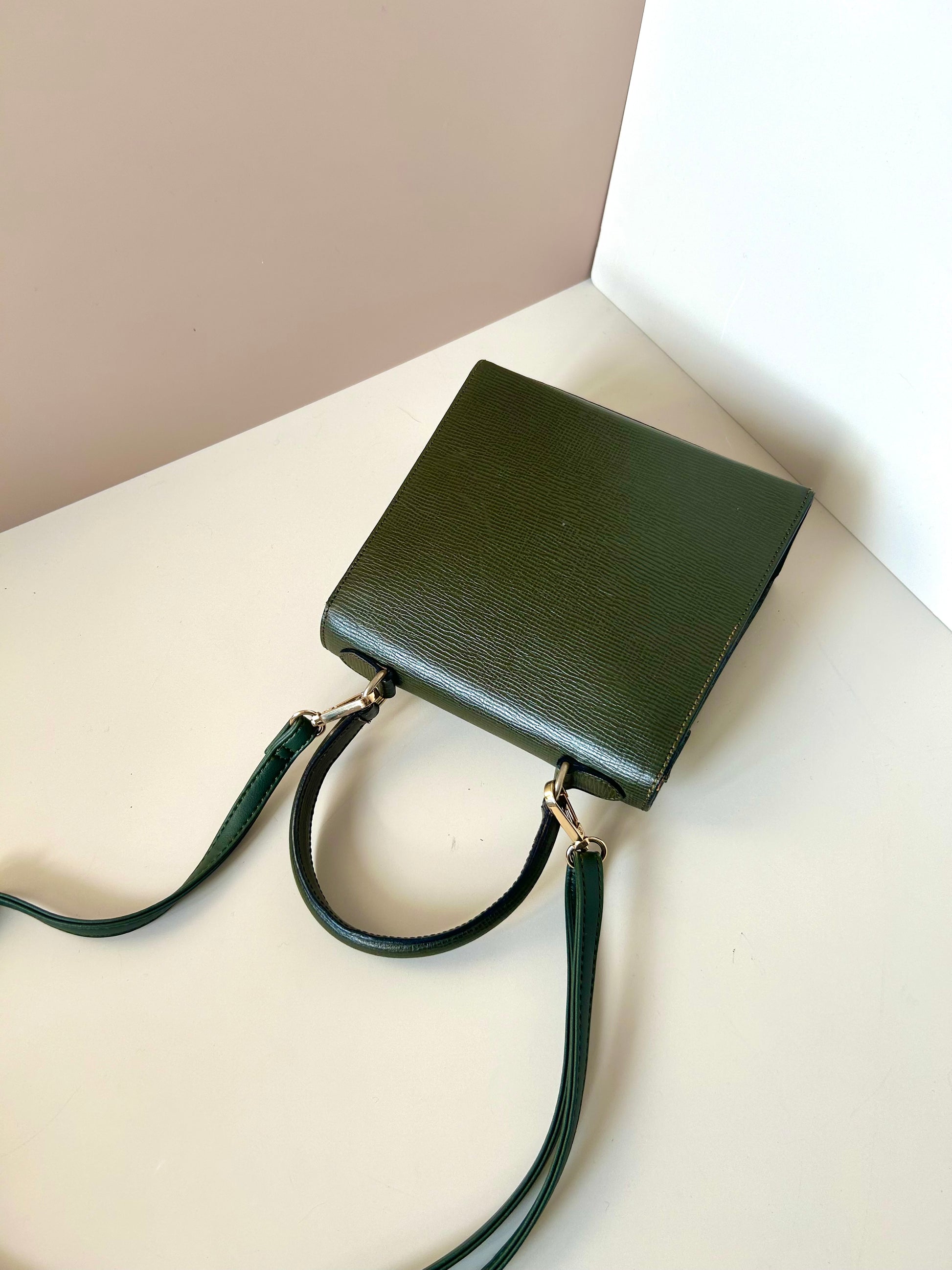 CELINE rare olive green gold buckle leather mini Kelly handbag/side bag/crossbody bag