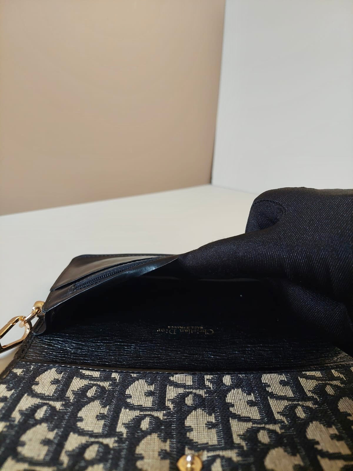 CHRISTIAN DIOR black monogram side bag/oblique bag/long wallet