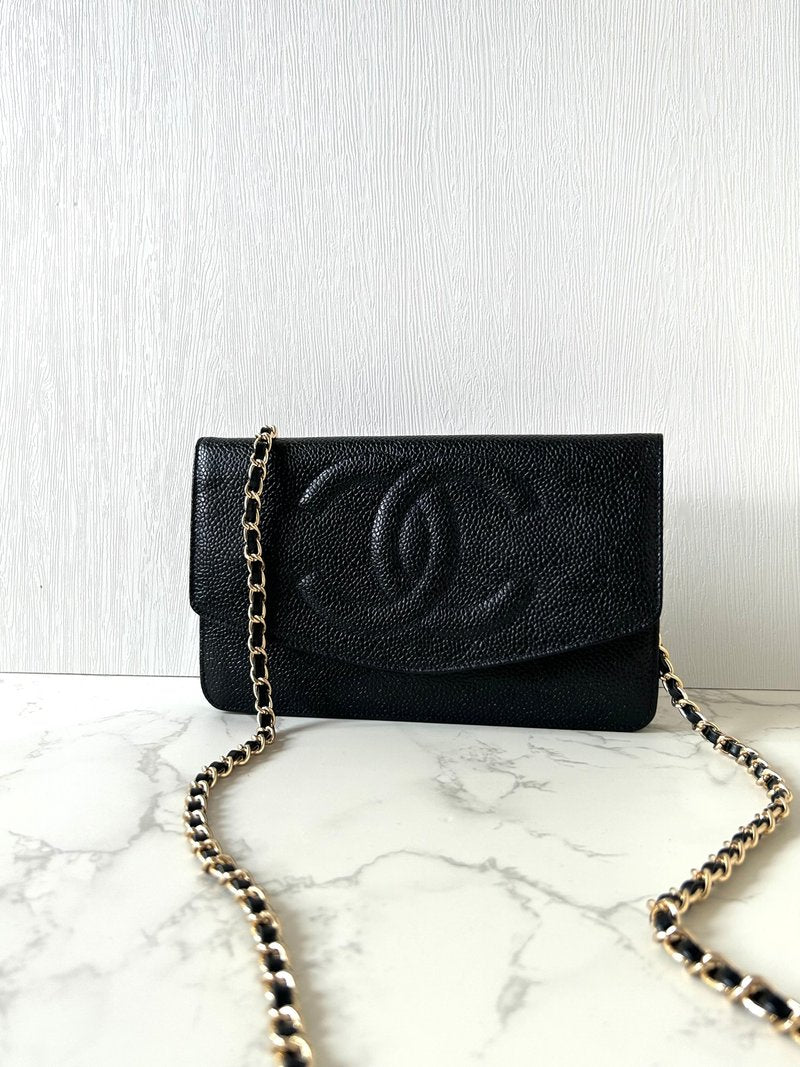 CHANEL Rare Black Caviar Chain WOC/Side Bag/Messenger Bag