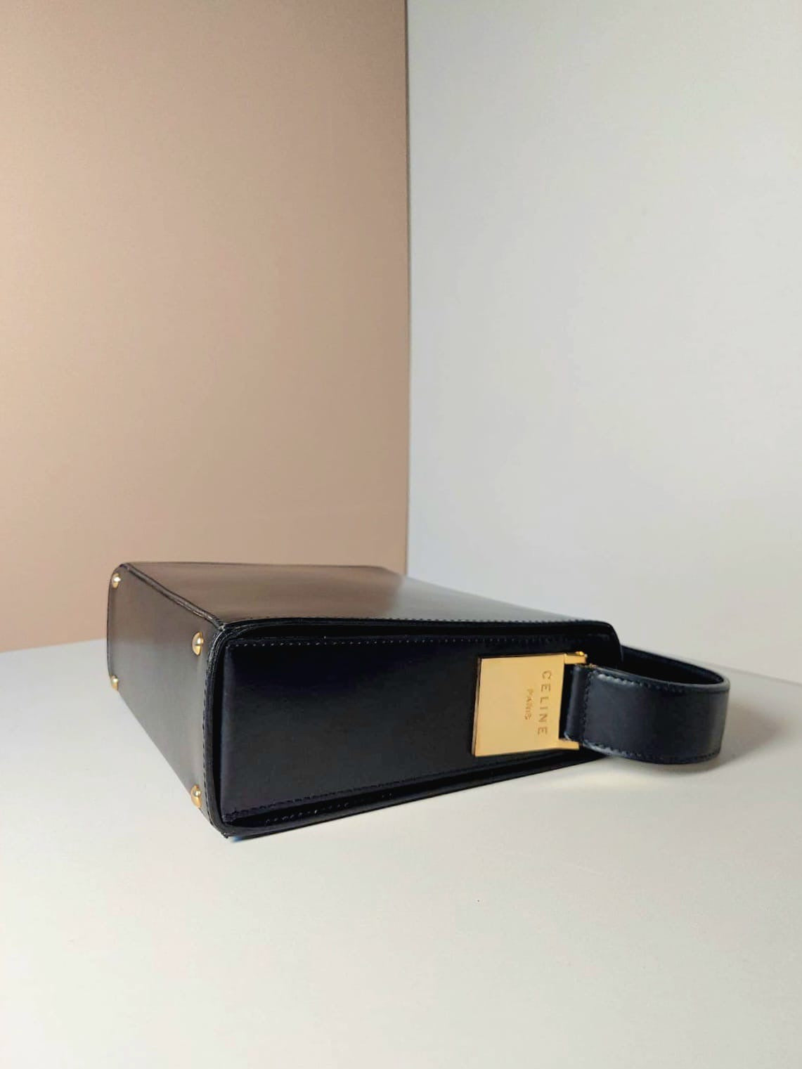 CELINE black gold ring envelope box small clutch / underarm bag