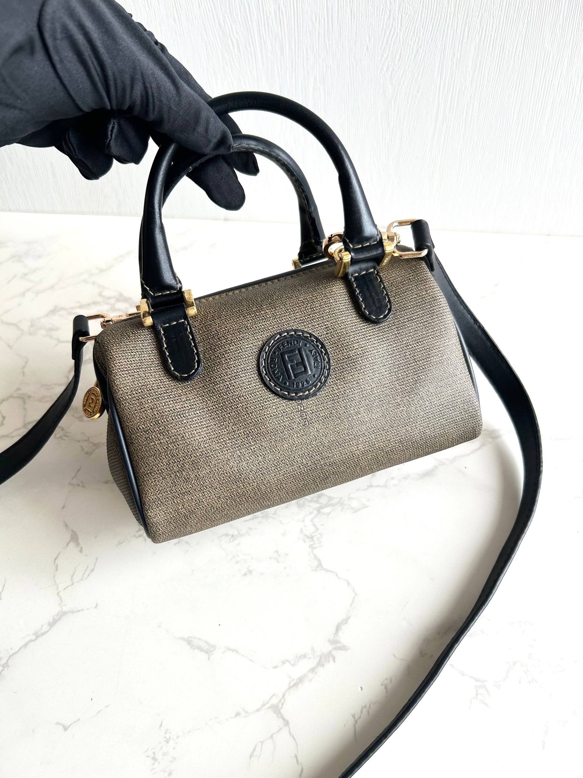 絕版中古包 Fendi 80-90s 迷你拼皮波士頓包 斜背包 側背包