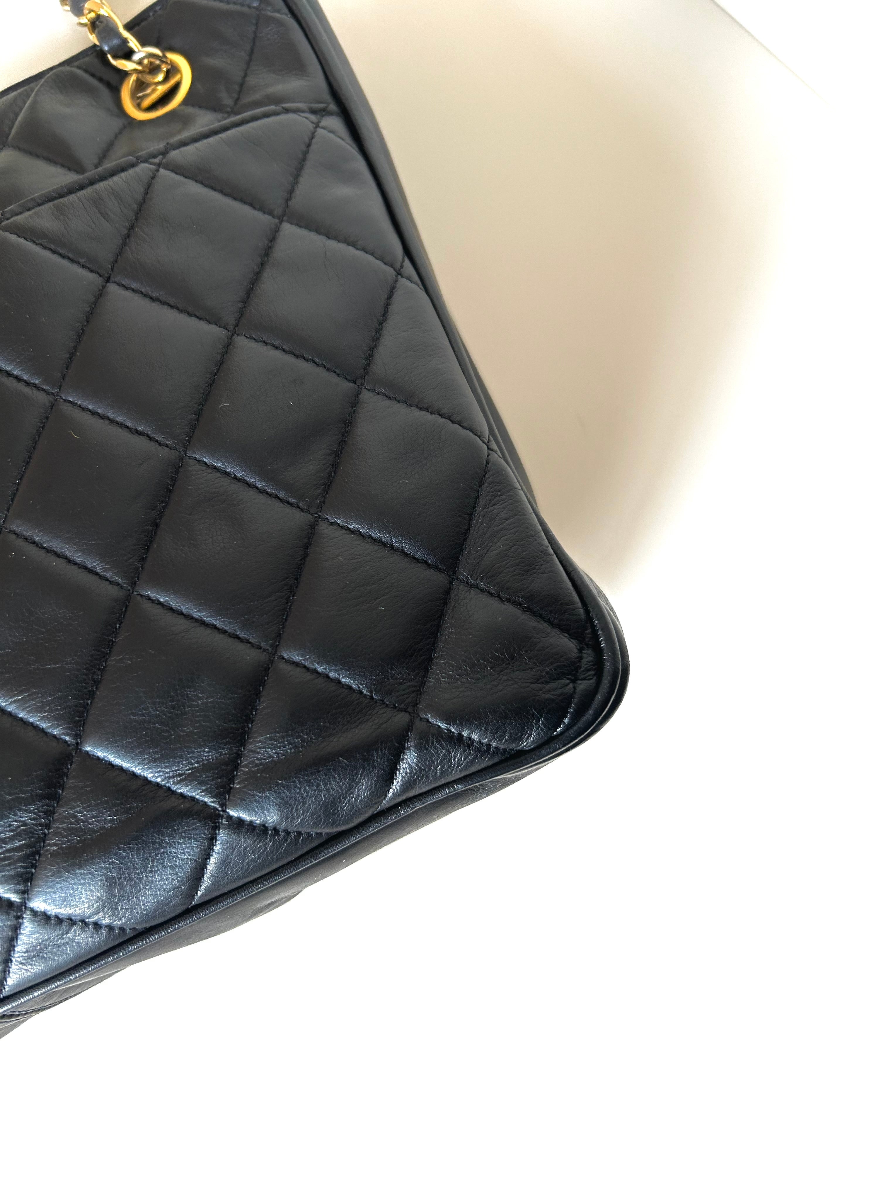 CHANEL Black Metalasse lambskin chain tote bag / side bag