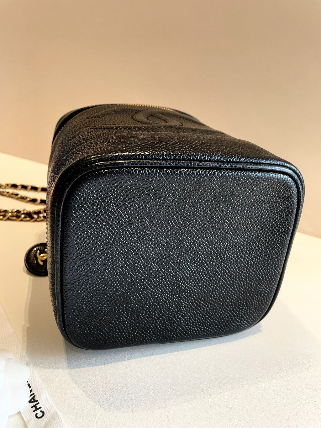 CHANEL Rare Caviar Leather Vertical Vanity Case / Crossbody Chain Bag
