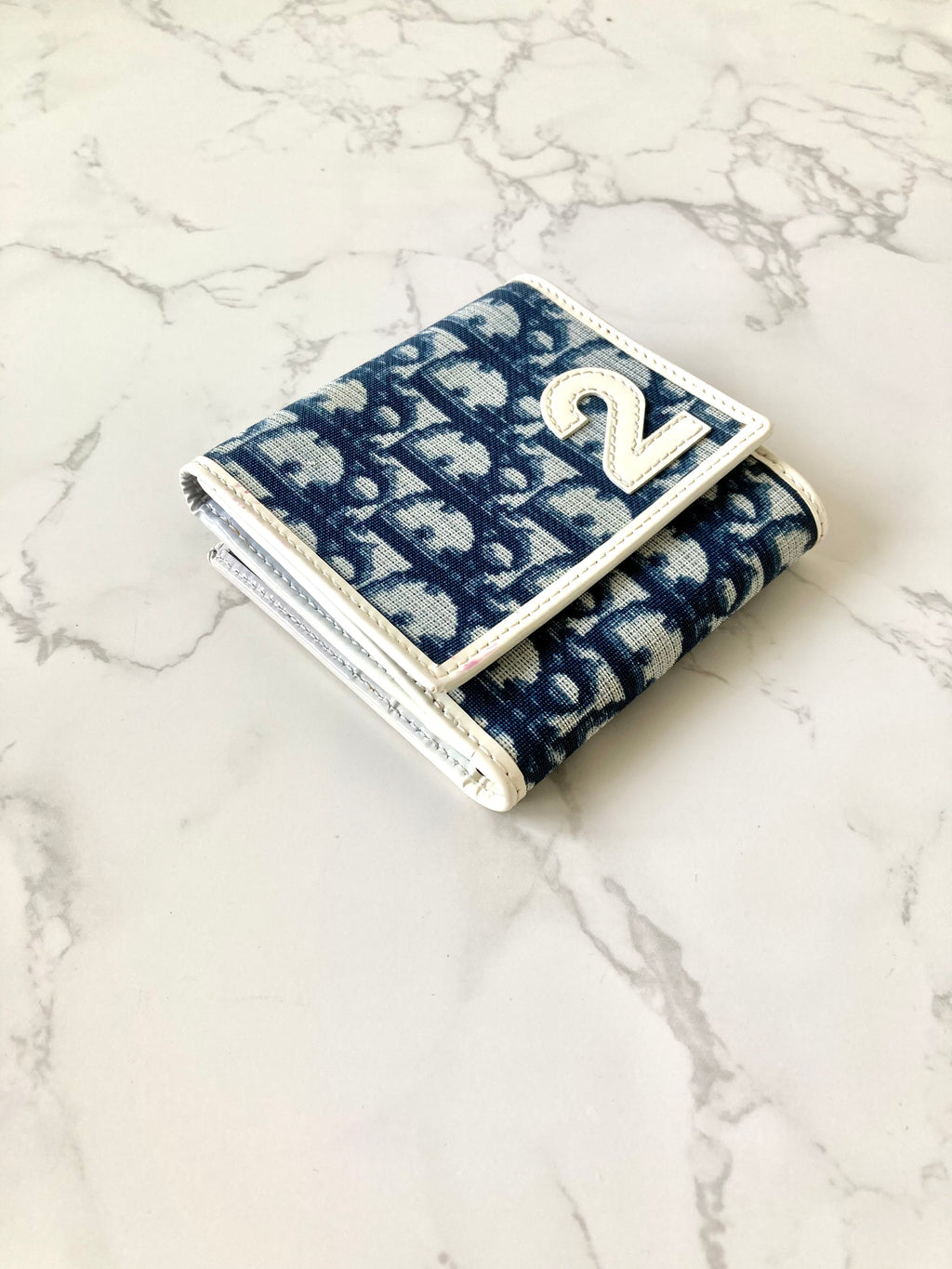 CHRISTIAN DIOR White x Navy Trotter Monogram Compact Wallet