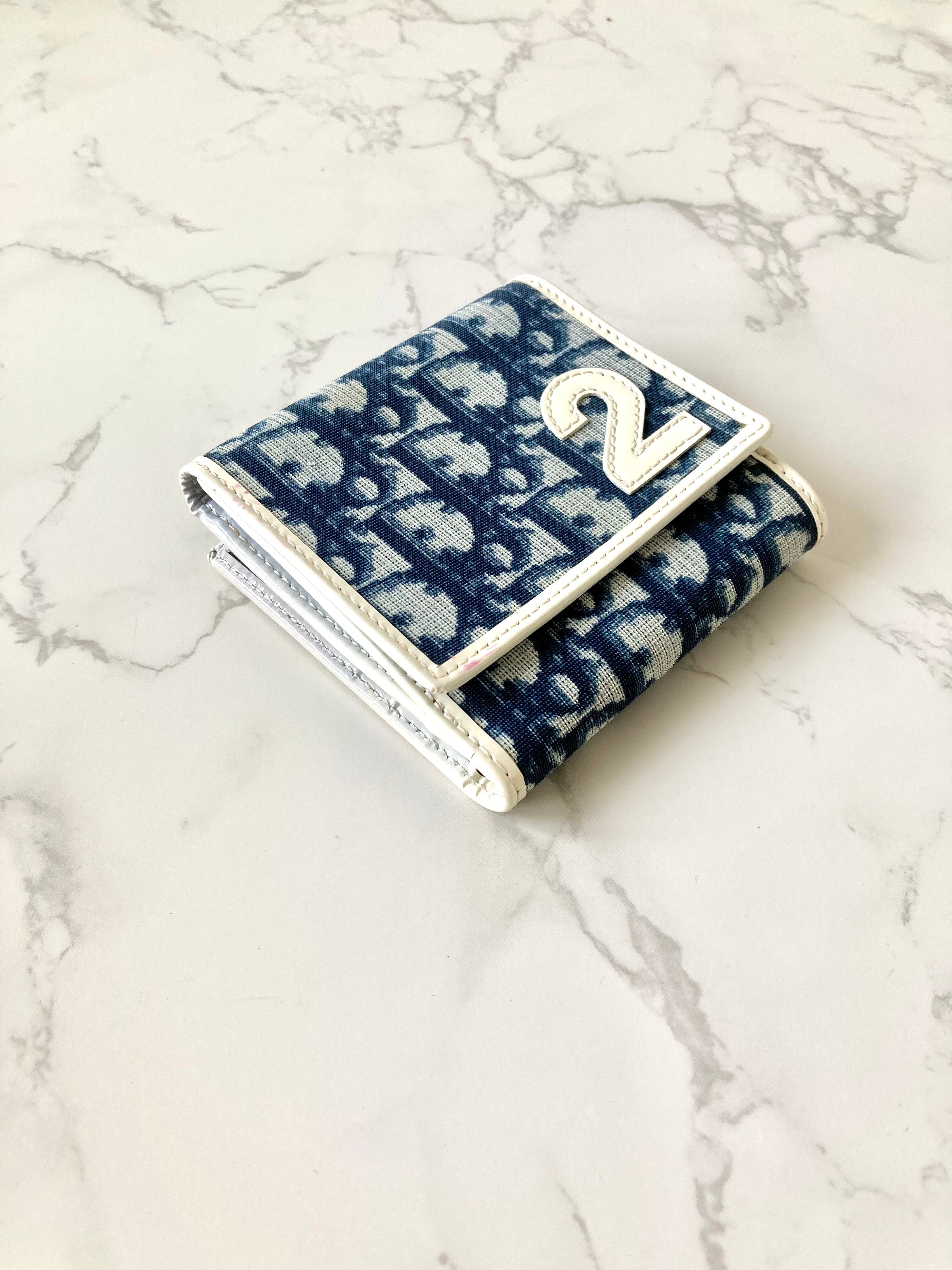 CHRISTIAN DIOR White x Navy Trotter Monogram Compact Wallet