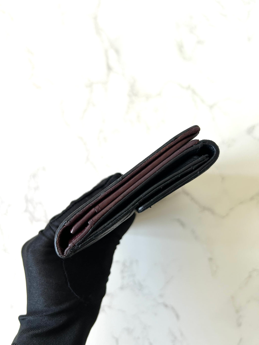 CHANEL 黑色格紋小羊皮革銀標長夾/錢包