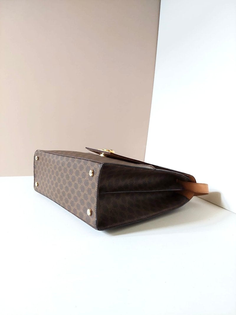 CELINE 中古咖啡色老花信封盒子包/側背包/斜背包