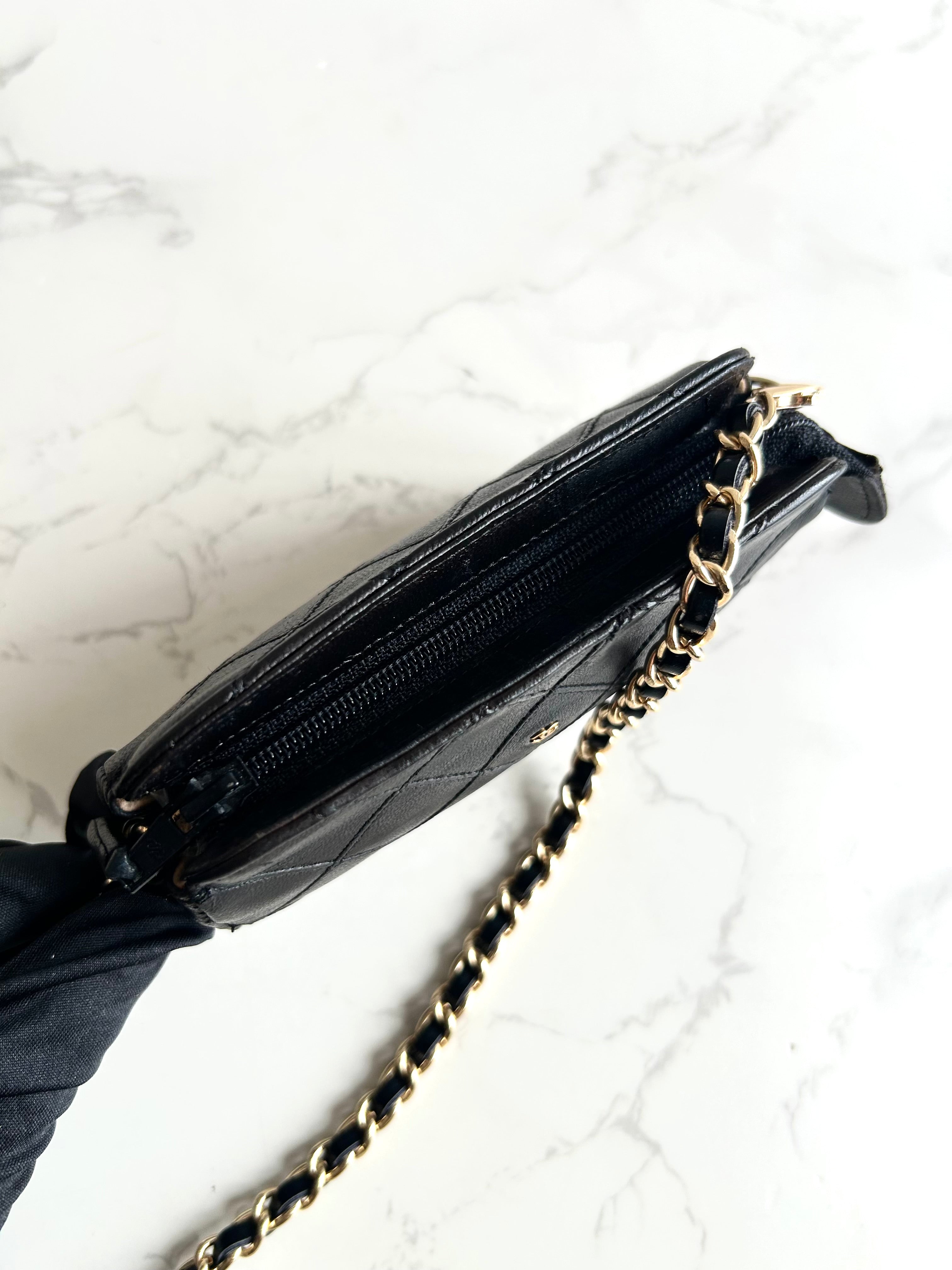 Used Chanel Black and Gold Lambskin Crossbody Bag Shoulder Bag