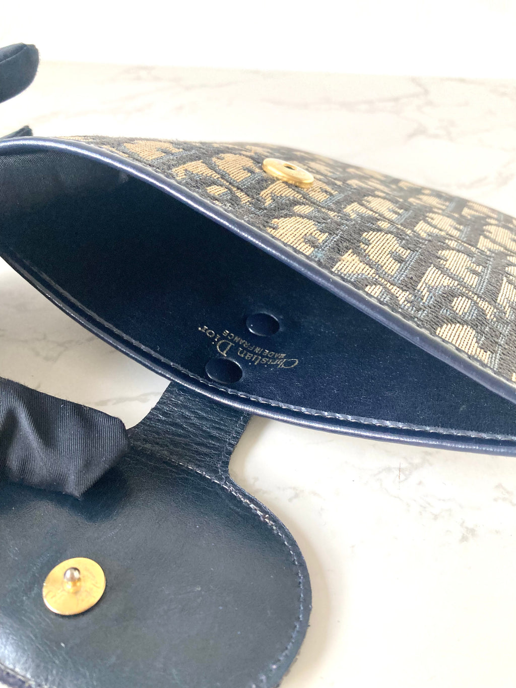 CHRISTIAN DIOR Navy x Beige Trotter Mini Bobby Two-way Bag