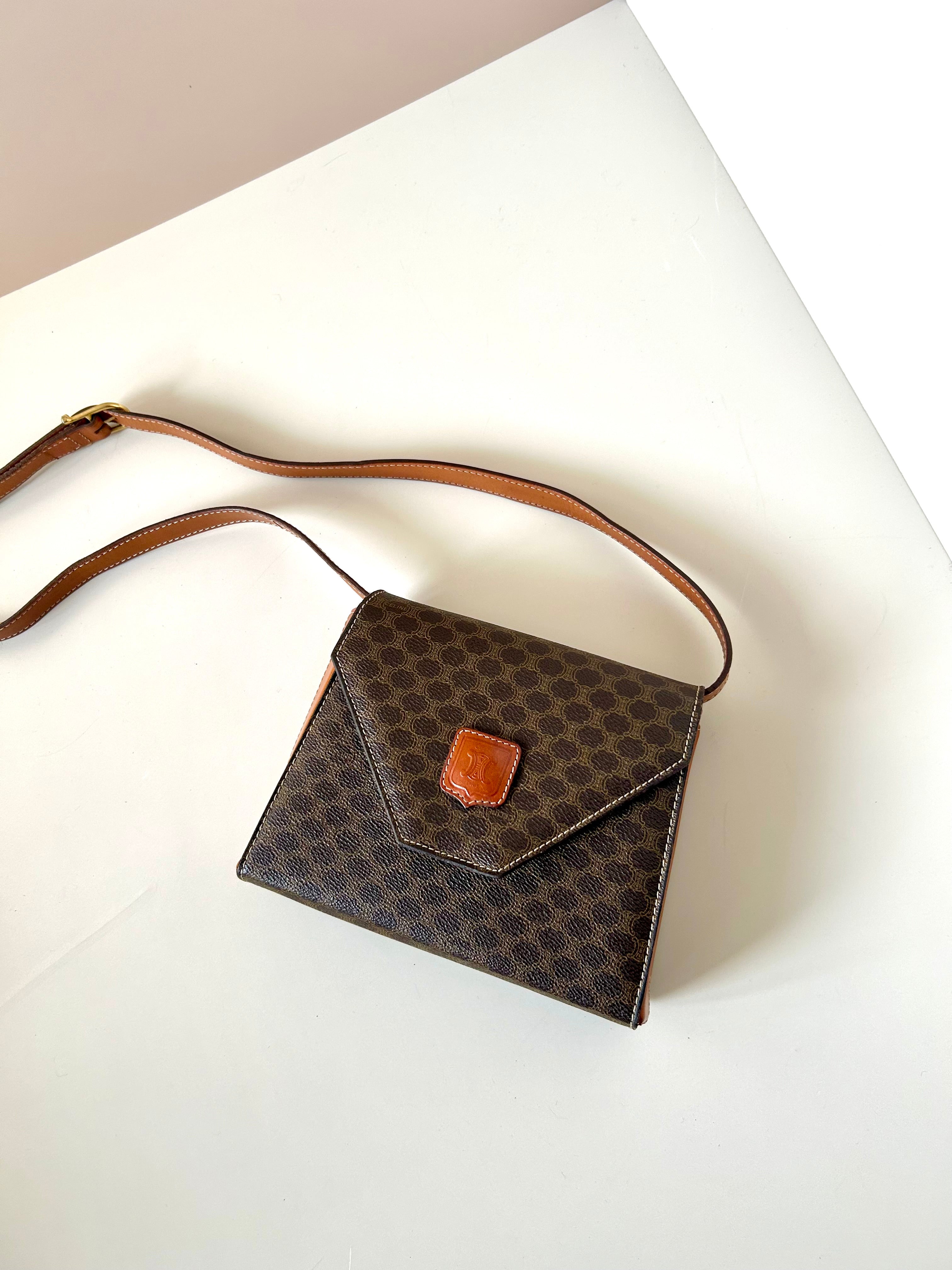 CELINE Brown Old Flower Envelope Box Small Bag/Side Bag/Messenger Bag