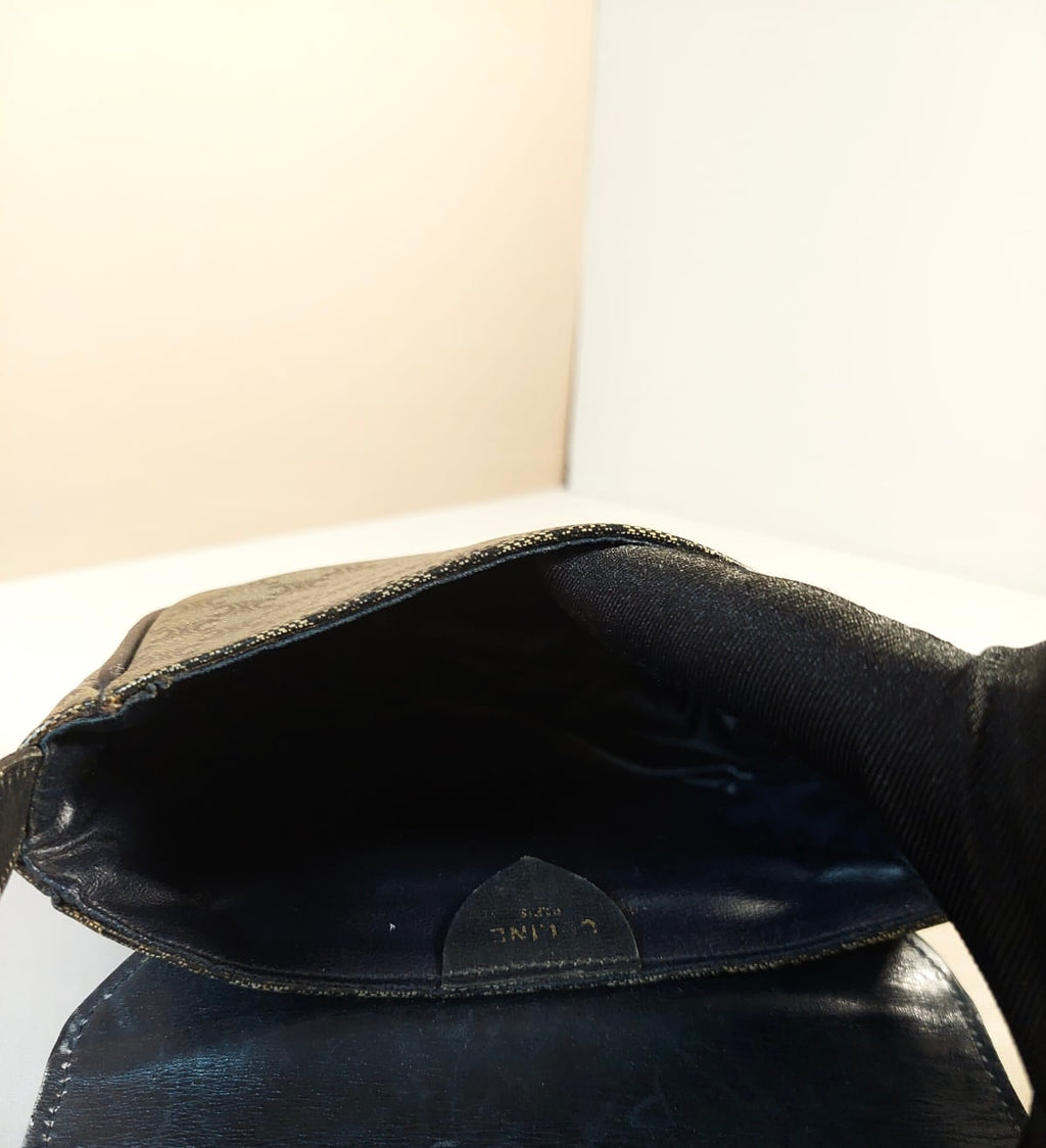CELINE rare black and gray old flower saddle bag / side bag / oblique bag