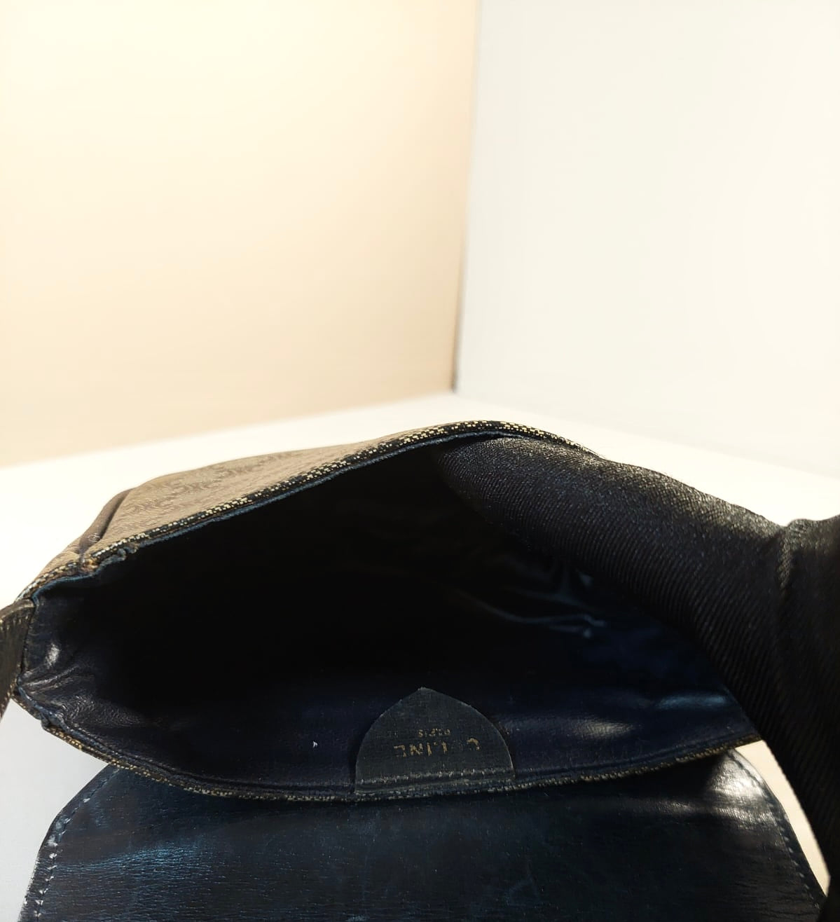 CELINE rare black and gray old flower saddle bag / side bag / oblique bag