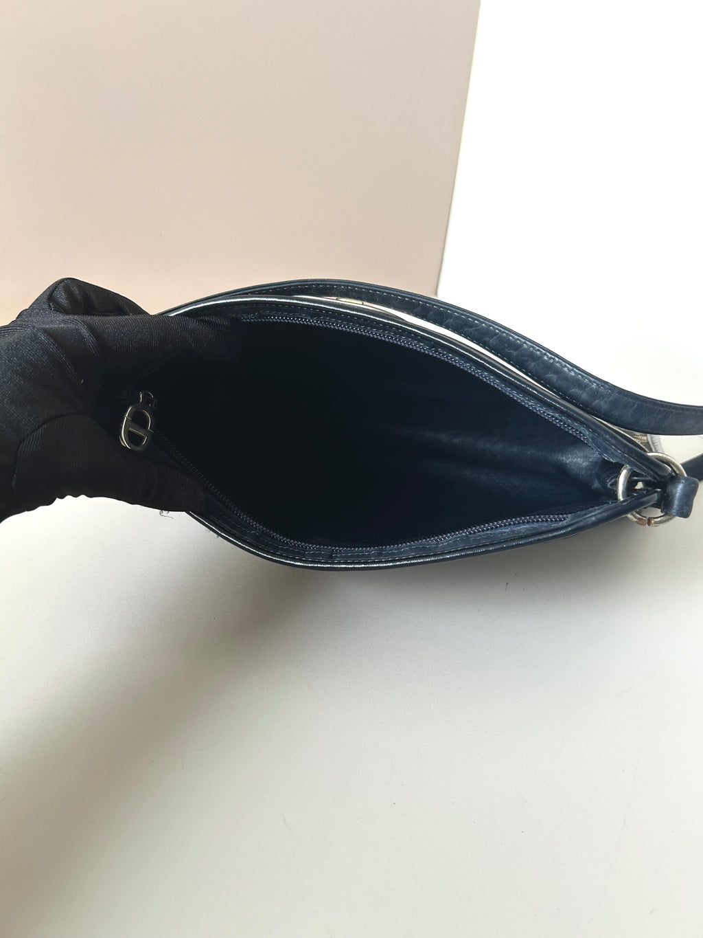 CHRISTIAN DIOR dark blue monogram shoulder bag/side bag/oblique bag