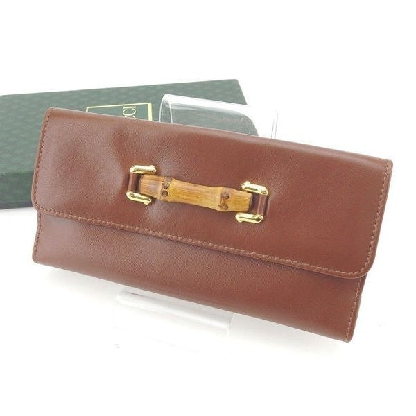 GUCCI Bamboo Caramel Brown Leather Long Bi-fold Wallet