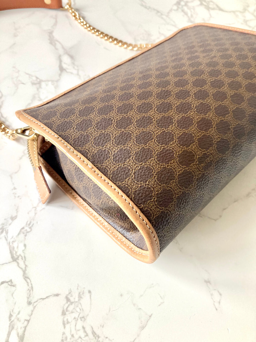 CELINE Brown Macadam Monogram Two-way Shoulder Bag / Pouch Chain Bag
