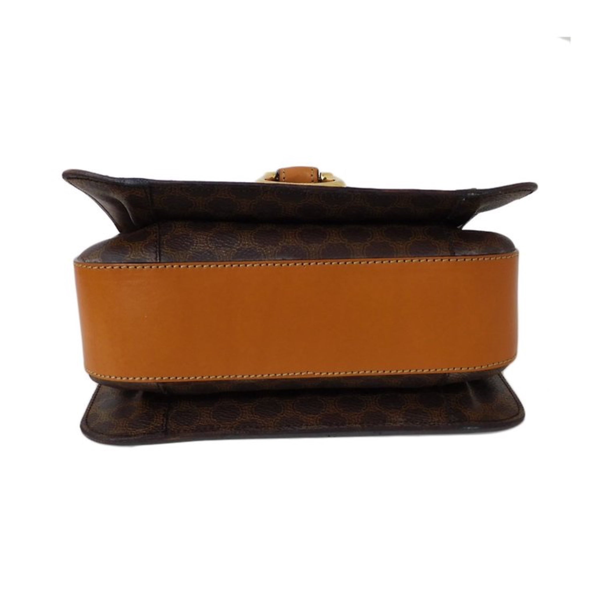 CELINE with original box and dust bag - brown old flower leather horseshoe gold buckle small bag/side bag/crossbody bag
