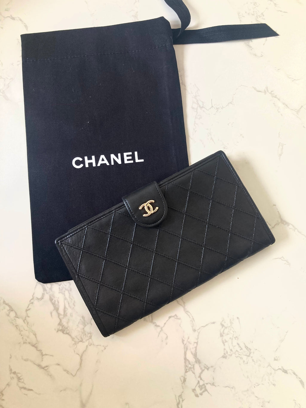 CHANEL Rare Black x Gold Long Bi-fold Wallet