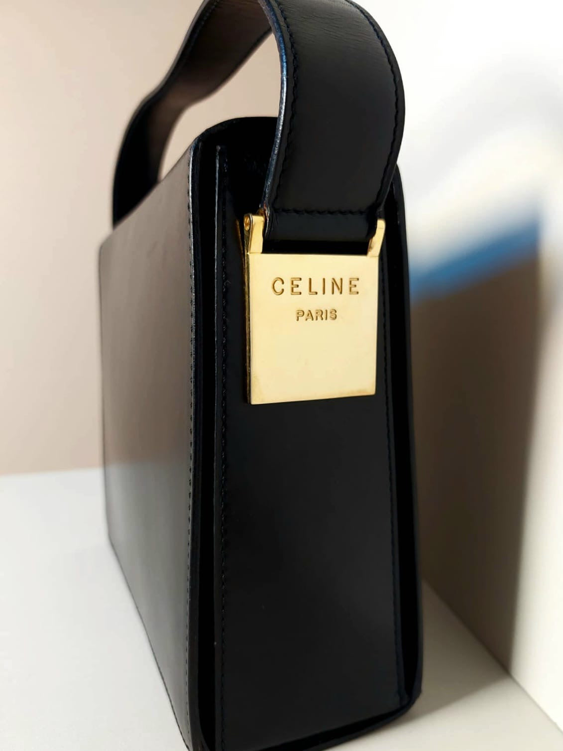 CELINE black gold ring envelope box small clutch / underarm bag