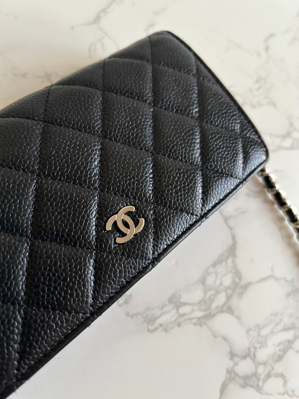 CHANEL Black Caviar Leather WOC Long Wallet / Side Bag / Crossbody Bag