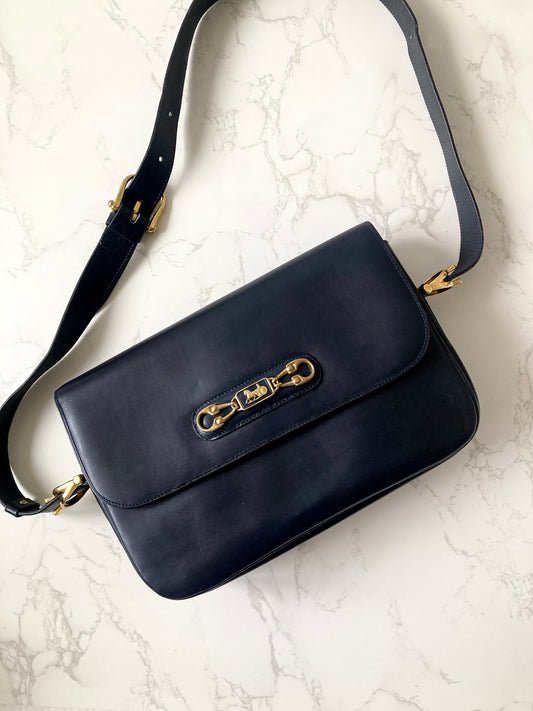 CELINE Black x Gold Horse Carriage Crossbody Bag