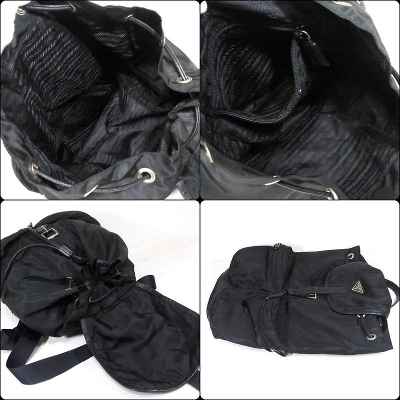 PRADA black silver triangle leather and nylon men's and women's backpack/backpack/backpack - Japanese second-hand Vintage