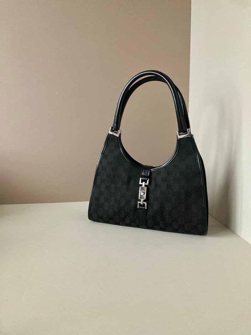 GUCCI Jackie black silver buckle old flower side backpack/shoulder bag