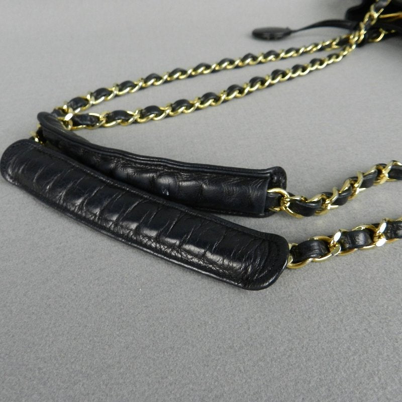 CHANEL Black Metalasse lambskin chain tote bag / side bag
