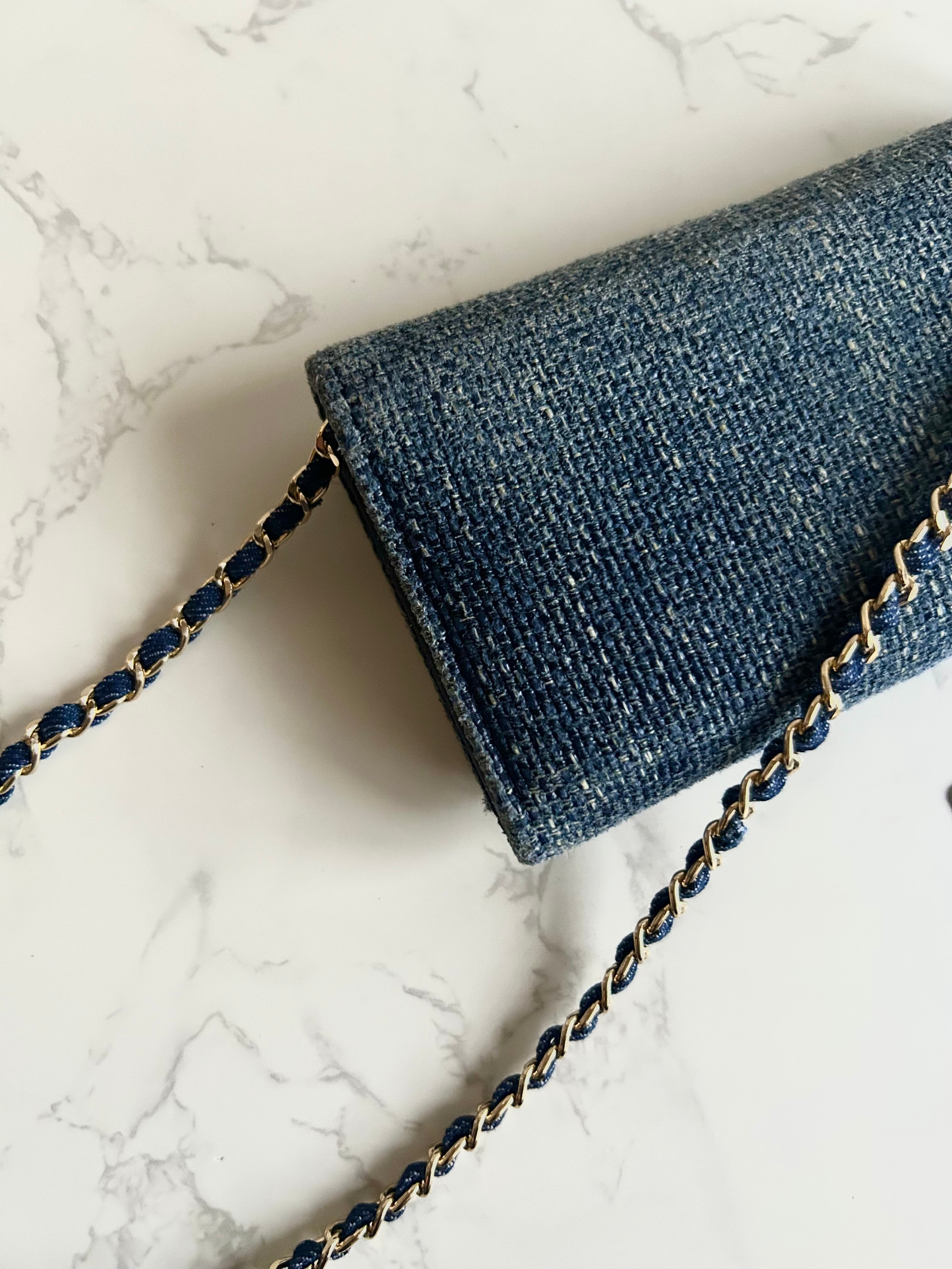 Rare Full Set Chanel Denim Patchwork WOC Shoulder Bag Crossbody Bag Long Wallet