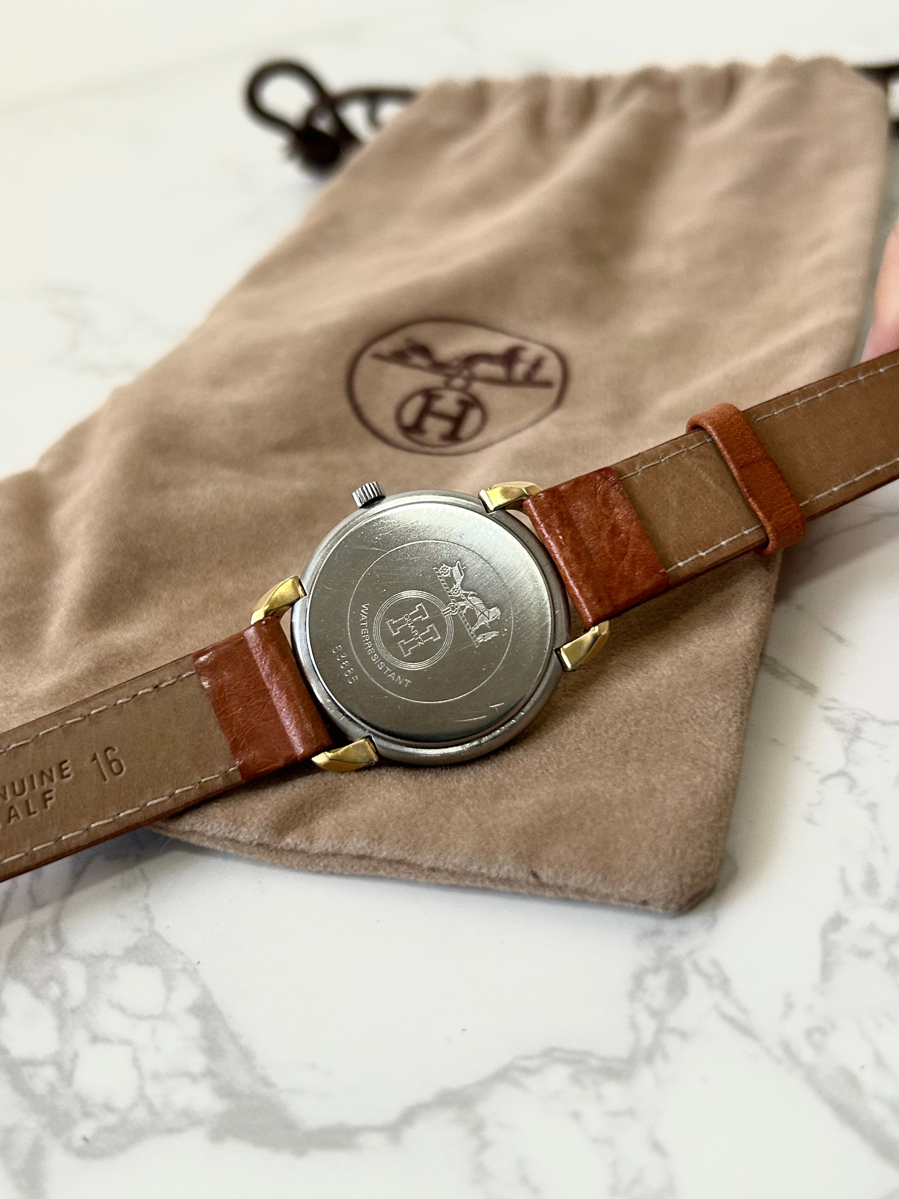 HERMES Pullman Gold Buckle Brown Belt Men's and Women's Antique Watch/Watch
