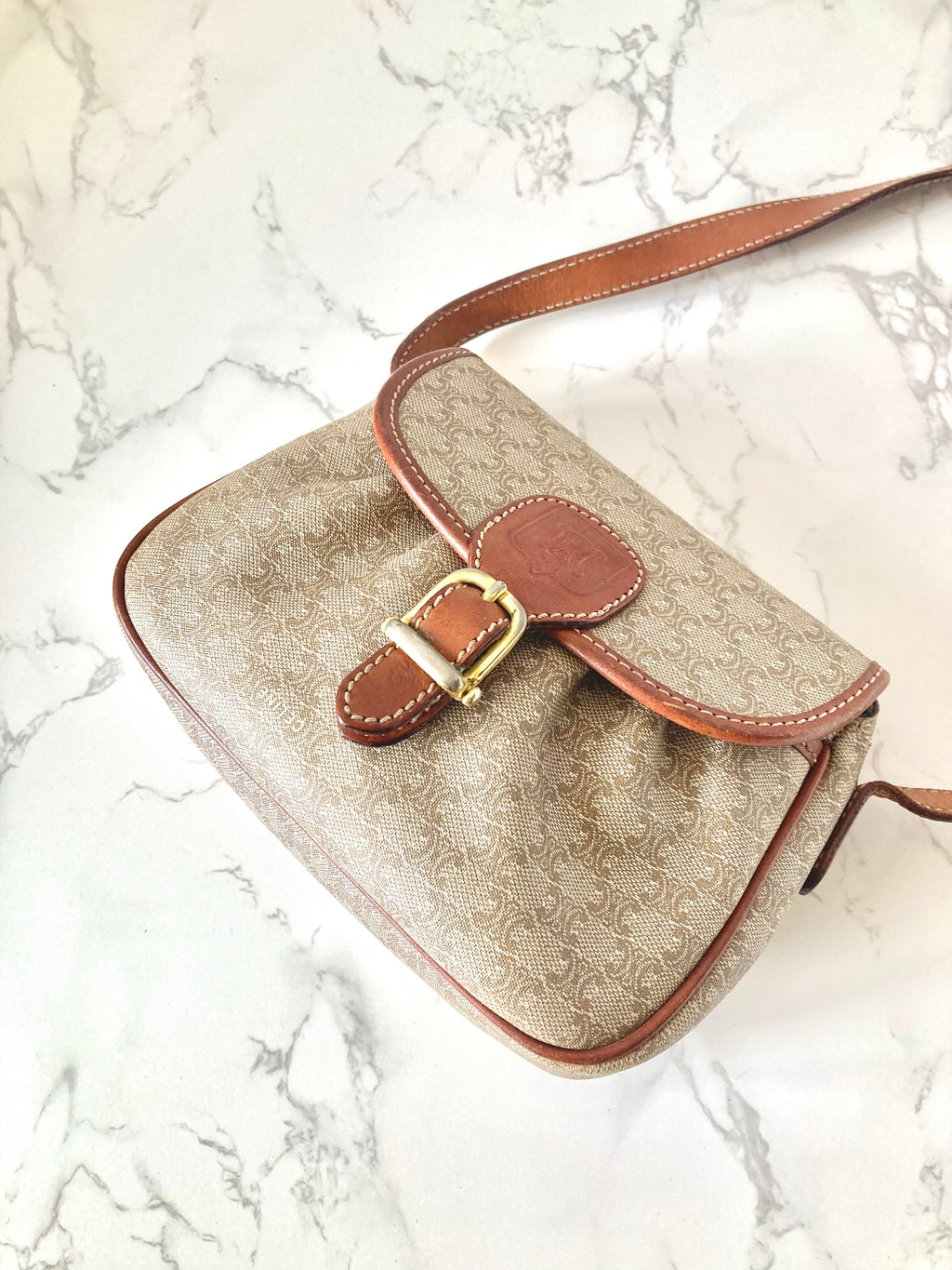 CELINE Macadam Beige Monogram Small Pumpkin Bag